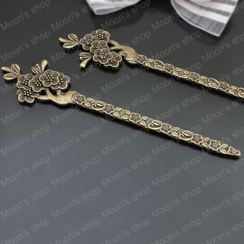 133*28mm Antique Bronze Plum flower Alloy bookmark Hair stick Findings Accessories 5 pieces(JM2824)