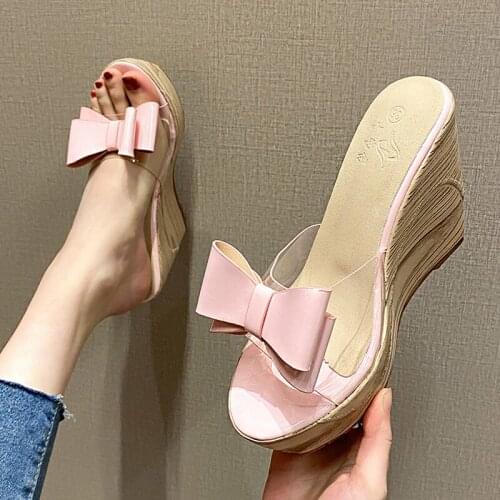 2021 Summer New Bowknot Design Platform Wedge Sandals Womens Sweet Fashion Sexy High Heels