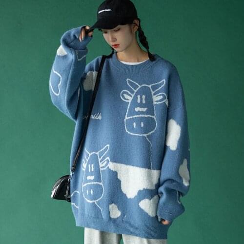 Sweater Women 2021 New Fashion Sweet Cow Pullover Sweater Female Autumn Winter Student Korean Version Loose Wild Sweater Trend
