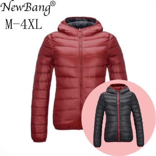 NewBang Brand Down Jacket Woman Hooded Ultra Light Down Jacket Women Double Side Reversible Jackets Lightweight Warm Coat