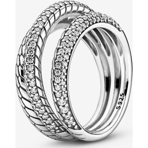 925 Sterling Silver Recommend Autumn Triple Band Pavé Snake Chain Pattern Ring For Women Brand Original Rings Jewelry Gift