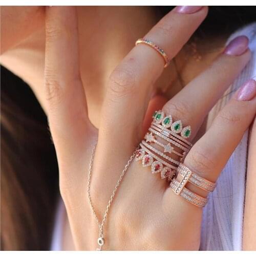 Women Engagement band Crown Princess ring Fashion cz eternity bands cubic zirconia trendy finger jewelry