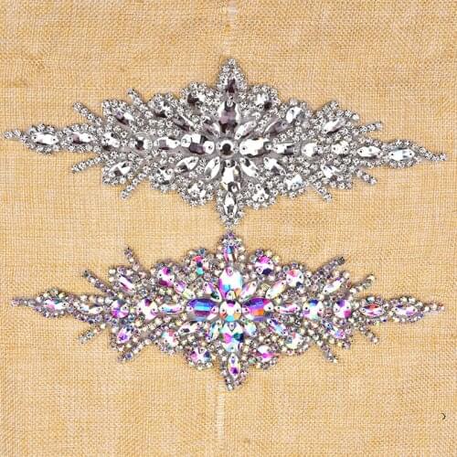 1pcs/lot rhinestone patches design sew on Appliques for bridal headdress wedding belt Sash belt craft big motif decoration