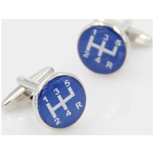 10pairs/lot New Blue Car Manual Gear Cufflinks Copper Plating Car Gear Cuff Links Mens Jewelry Accessory Wedding/Business Gift