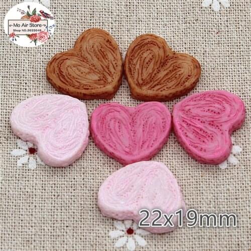 10PCS heart biscuits Dessert Resin Flat back Cabochon Miniature food Art Supply Decoration Charm