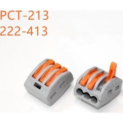 10pcs PCT-213 PCT213 222-413 Universal Compact Wire Wiring Connector 3 pin Conductor Terminal Block With Lever AWG 28-12
