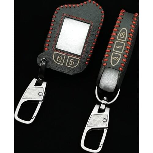 100% Leather Car Key Remote Case Cover For Scher-Khan Magicar 13 14 M110as AUTO-SIGNALS Russian Version 2 Way Car Alarm System