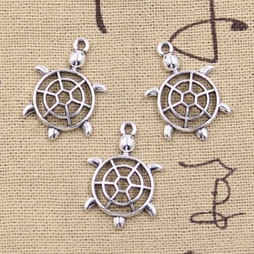 15pcs Charms Hollow Tortoise Turtle 26x18mm Antique Silver Color Pendants Making DIY Handmade Tibetan Finding Jewelry