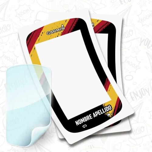 2 X flag stickers Spain name on vinyl for GARMIN EDGE 1000 + PROTECTOR hydrogel bike BTT bike customizable