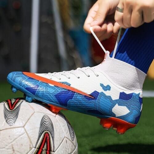 2020 Boys Ankle Cleats Soccer Boots Men Athletic Training Sport Shoes AG High-top Sock Football Boots Unisex Botas Futbol Hombre