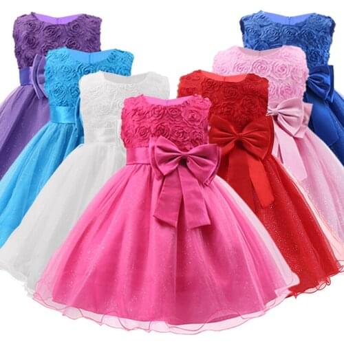 2020 New Flower Girls Dress 2-10 Years Lace Bow Party Princess Kids Dresses For GIrl Children Birthday Present