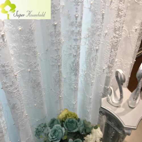 White Elegant Luxury Curtains Tulle Embroidery Beads Drapes Sheer for Living Room bedroom Window Screen Pearls Finished