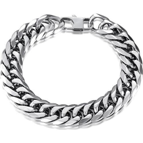 Bracelets For Men Women 8//9.5/12/14mm Silver Stainless Steel Hip Hop Link Chain Bracelets Party Jewelry Gift
