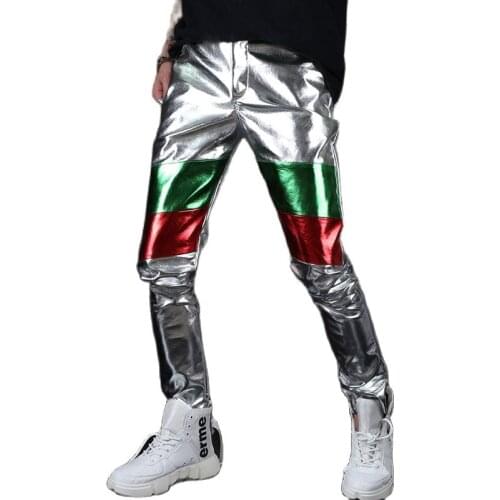 Brand Man Leather pants spring autumn fashion stitching Men Slim PU leather pants Man motorcycle pants street DSDJ pants