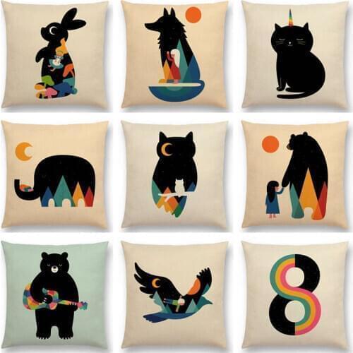 Day Night Sun And Moon Child With Animals Friends Warm Colorful Dream Rainbow Cushion Cover Home Decor Sofa Throw Pillow Case