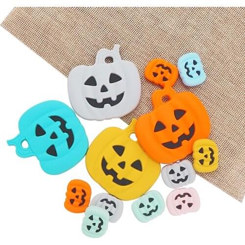 Chenkai 10PCS BPA Free Silicone Pumpkin Teethers Cartoon Baby Gift Infant Teething Toys For Baby Cute Rattle Pacifier Clip