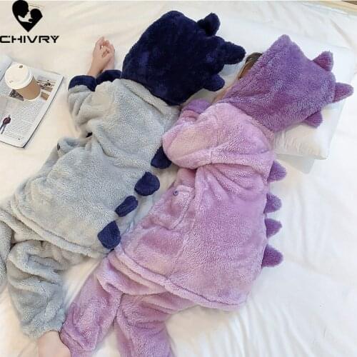 Kids Flannel Pajama Sets Boys Girls Autumn Winter Thicken Warm Home Wear Children Cute Hooded Long Sleeve Sleeping Clothing Sets
