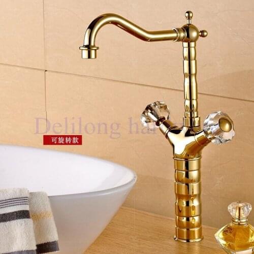 European style household brass faucet gold color Bathroom dual handle single hole basin hot and cold faucet for bathroom