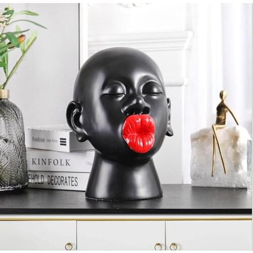 NORDIC CREATIVE BIG RED LIPS BLACK MAN RESIN SCULPTURE ORNAMENTS HOME LIVINGROOM TABLE DECORATION HOTEL OFFICE FIGURINES CRAFTS