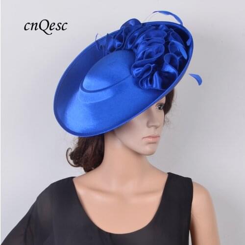 Cobalt royal blue Large saucer fascinator sinamay womens hat Formal dress Satin for Wedding Races Church Party Kentucky Derby