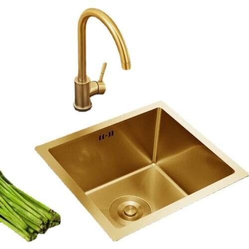 Tuhao Gold Rose Gold 304 Stainless Steel Gold Handmade Small Sink Tuhao Gold Small Single-slot Set Bar Sink