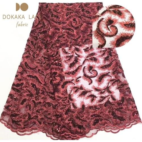 Fashion Style 2019 Burgundy Sequins French Net Fabric For Noble Lady Evening Prom Dress Sewing Indian Classical Sequined Lace