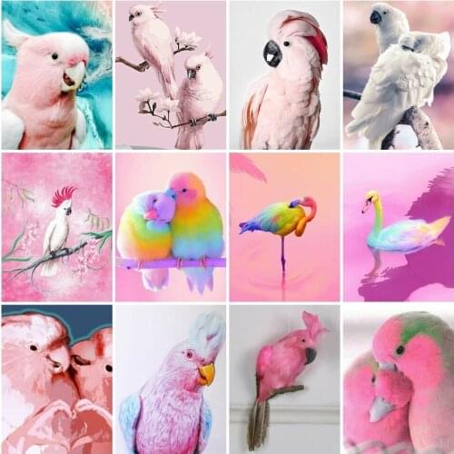 AZQSD Full Drill Diamond Painting Parrot Pink Bird Mosaic Diamond Embroidery Animal Cross Stitch Kits Home Decor Art Crafts