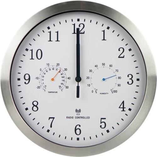 MAX HOME Black Wall Clock Automatic Temperature Hygrometer Wall Clock Quiet Design Time Adjustment Scanning Radio Controlled