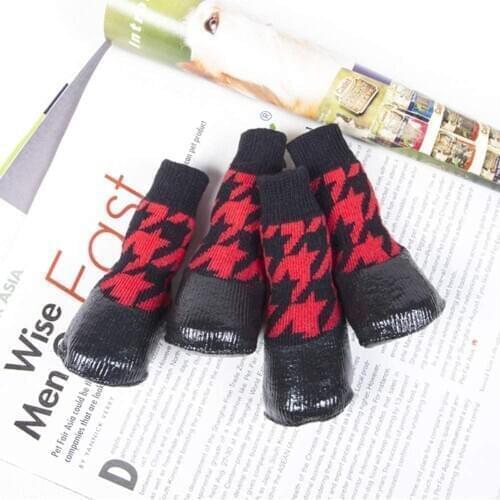 4pcs Pet Dog Socks-Puppy Pet Dog Outdoor Waterproof Shoes Socks, Rainproof Nonslip Shoes Boots Sneaker Cotton Socks+Rubber Sole