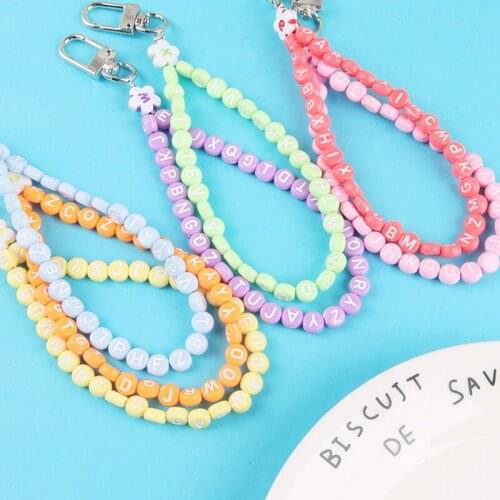 New Solid Color Letter Bead Chain Car Keychain Pendant Cute English Letter Flower Accessories Student Bag Decoration