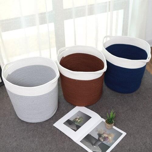 New Natural Cotton Rope Dirty Clothes Laundry Storage Basket Thread Woven Rope Organizer With Handle Kids Toy Magazine Nursery