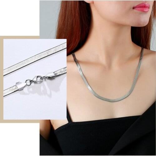 Basic Flat Snake Chain Choker Necklaces for Women,3/4/5mm Minimalist Herringbone Link Chain,Anti Allergy Stainless Steel Jewelry