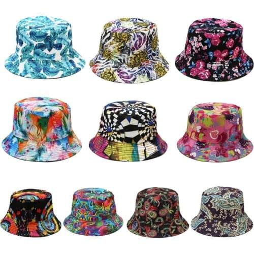 Floral Leaves Graffiti 3D Print Bucket Hat Reversible Sunscreen Fisherman Cap