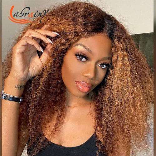 Ombre Honey Blonde Kinky Curly Hd Transparent Lace Front Wigs Brown 13X6 Lace Frontal Full Water Wave Human Hair Wig Pre Plucked
