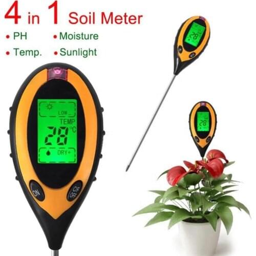 4 in 1 Soil Ph Meter Soil Tester PH Moisture Meter Temperature Sunlight Intensity Measurement Analysis Acidity Alkali Detector