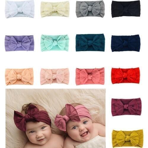 15Pcs Children Kids Hand Tied Hair Bows Nylon Headbands Super Stretchy Knotted Turbans for Baby Girls Infant Toddlers Headwear
