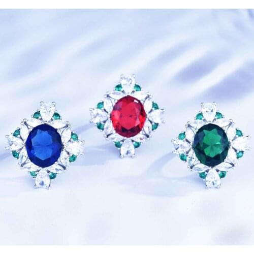 Luxury Europe America Ring Inlay Oval Cubic Zircon Geometric Square Silver Rings For Women Wedding Party Fine Jewelry Gift