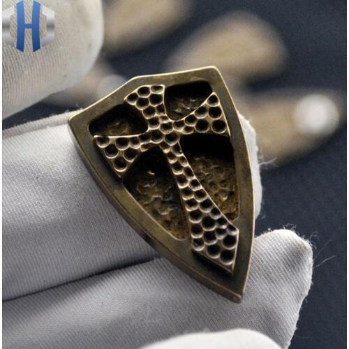 Shield Steel Fire Crusader Shield Brass Inlay Back Clip EDC Tool Accessories DIY Cutter Knife Tools