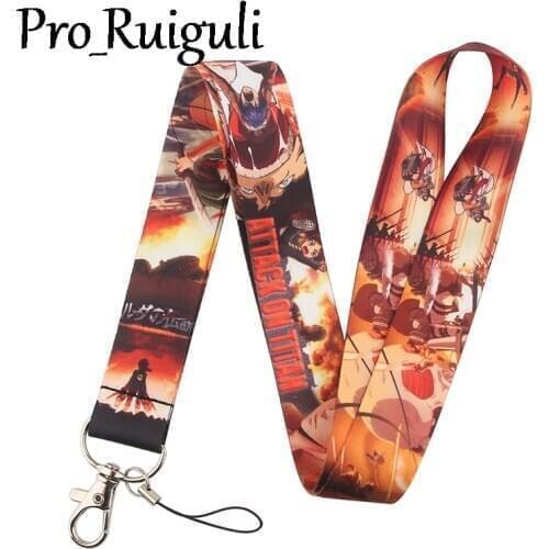 30pcs Attack on Titan Lanyard Keys Phone Holder Funny Neck Strap With Keyring ID Card DIY Animal webbings ribbons Hang Rope