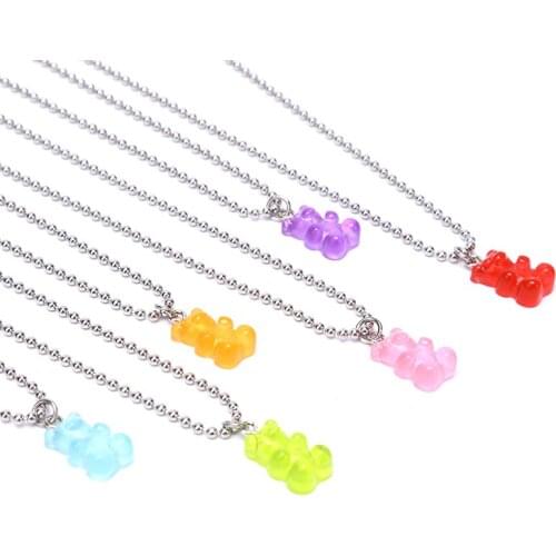Handmade Candy Color Cute Cartoon Bear Pendant Alloy Necklace For Women&Girl Daily Jewelry Party Gift