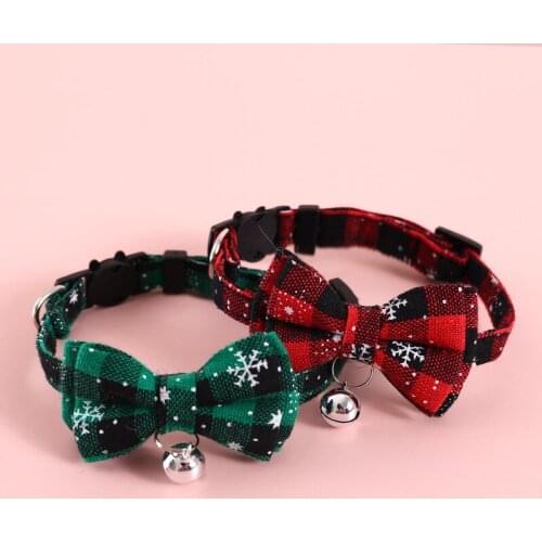 New Years Cat Collar Adjustable Bell Bowknot Kitten Puppy Collar Christmas Style Pet Dog Accessories Snowflake Plaid Printed