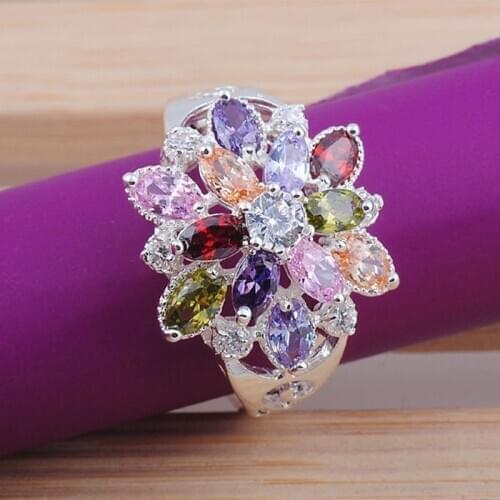 High Quality Colorful CZ Crystal Silver Color Jewelry Party Finger Ring for Women Wedding Engagement Luxury Rings Bijoux