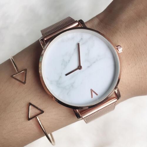 2019 New Womens Watches Mesh with Marble Quartz Watch Casual Ladies Watches Stainless Steel Watch Relogio Feminino Clock