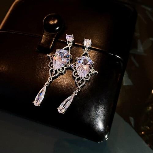 Luxury Crystal Water Drop Earrings For Women Vintage Fashion Personality Dangle Earring Minimalist Wedding Party Jewelry