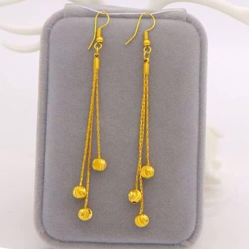 Ladies 3 Lines Drop Earring Yellow Gold Filled Temperament Long Tassel Bead Dangle Earrings for Women Jewelry Wholesale