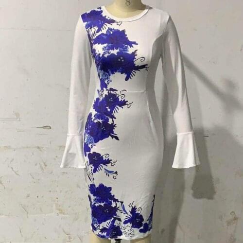 European Style Summer Women 2020 Casual Slim Office Bodycon Dresses Elegant Sexy Vintage Floral Print Party Dress Vestidos