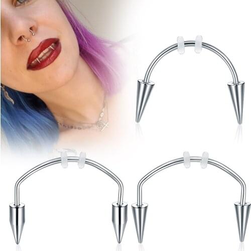 1PC New Fashion Stainless Steel C Rod Lip Piercing Smile Tiger Tooth Nail Septum Piercing Body Decorations Vampire Fangs Teeth