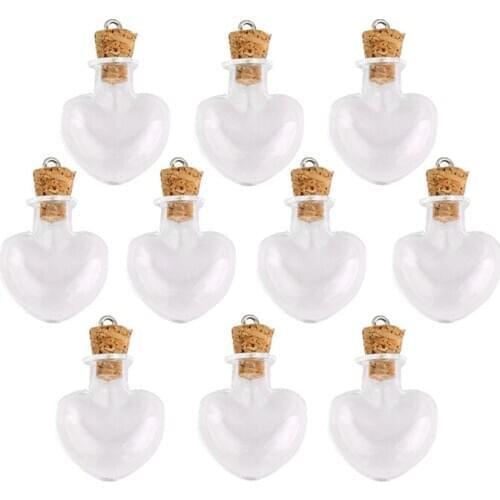 10pcs glass cork bottle glasses ampoules wool bottle pendants heart form