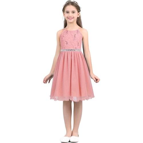 2021 Kids Girls Casual Dresses Sleeveless Sequined Floral Lace Shiny Dress for Birthday Party Children Summer Floral Dress