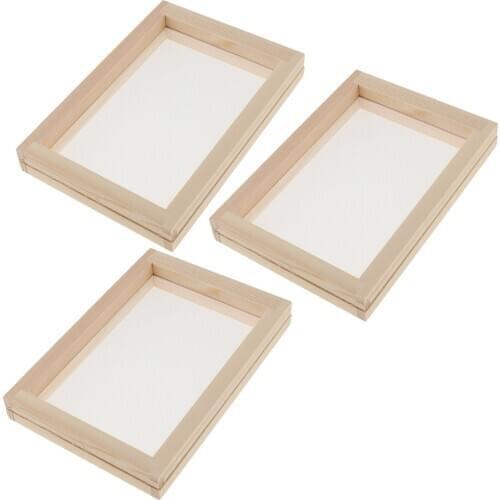 3x 2 in 1 Wood Rectangular Frame with Mesh for Paper Recycling Paper Making